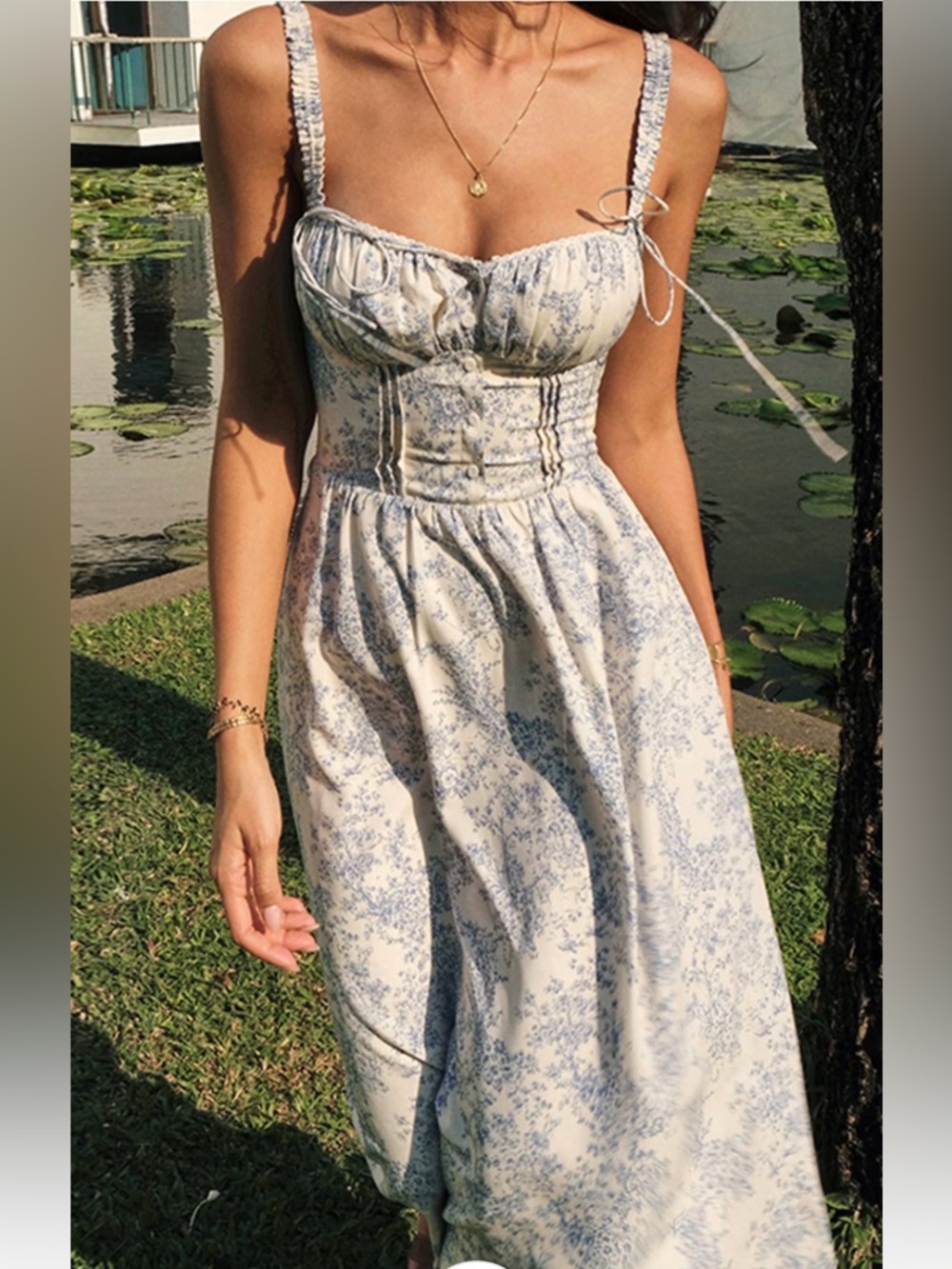 Commense Sapphire Garden Floral Cami Midi Dress Blue & White Floral